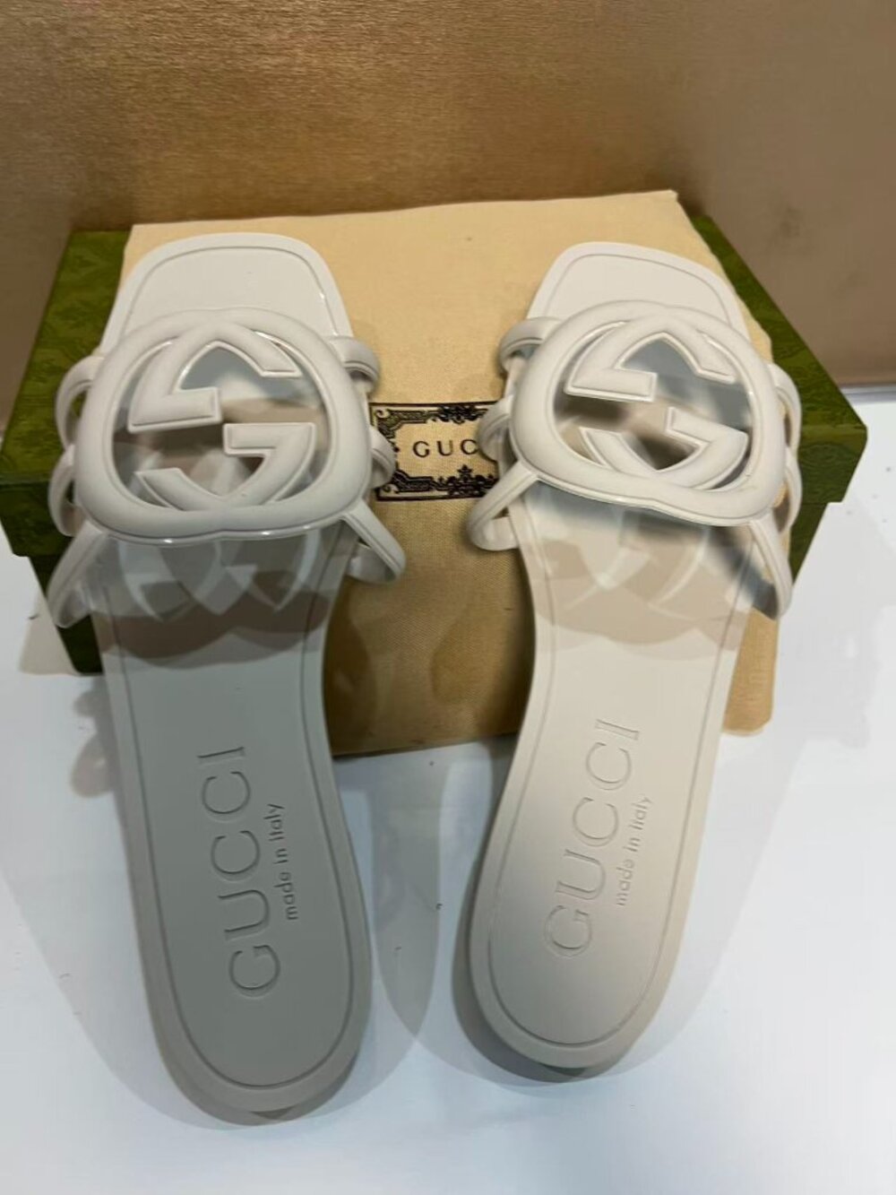 Gucci Women's White Rubber Slide Sandals